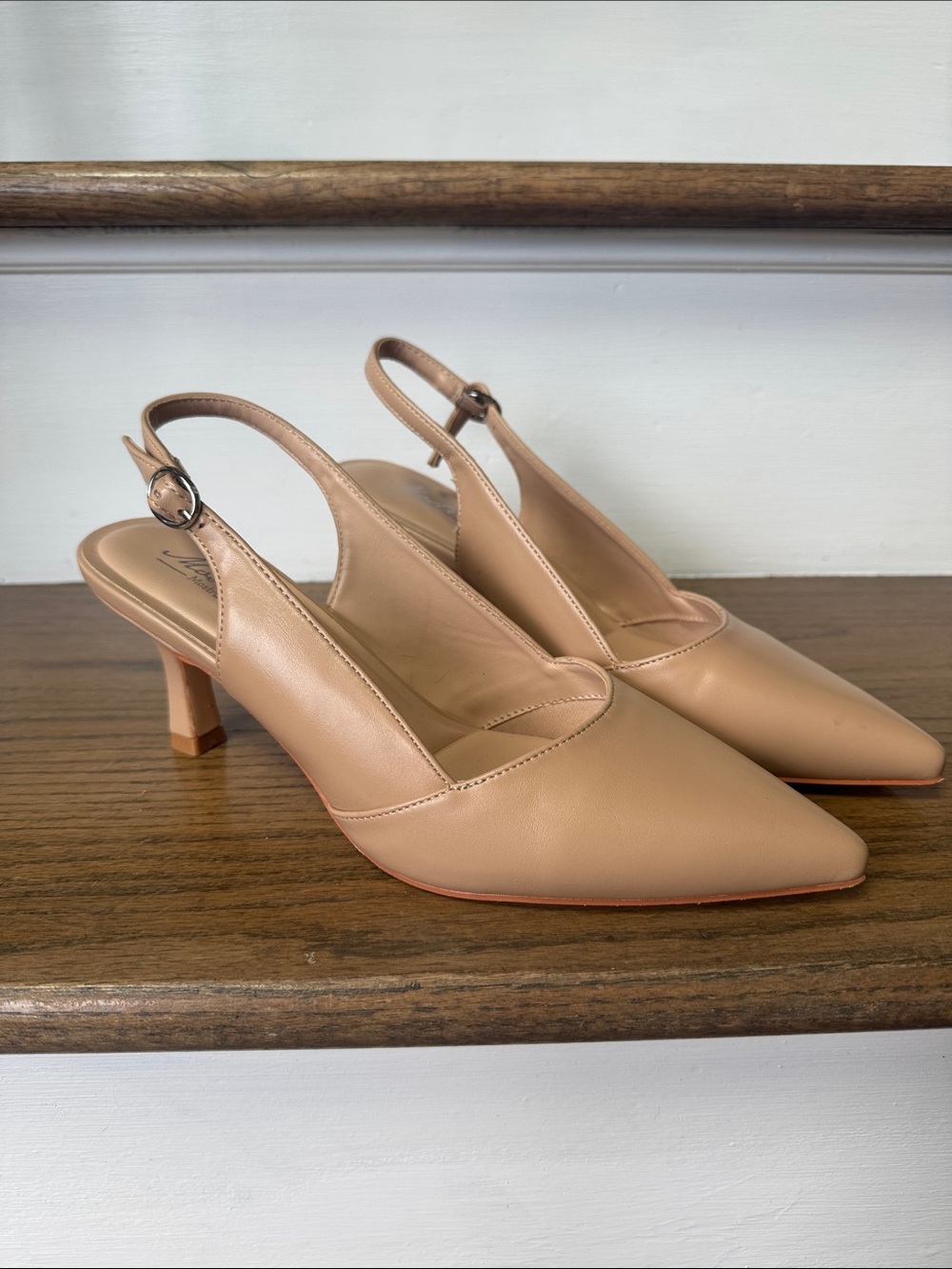 Classic Pointed-Toe Slingback Heels in Nude